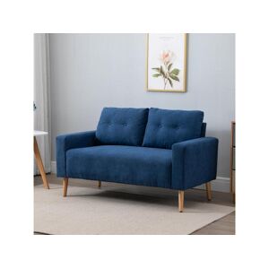 Homcom Canape 2 places design scandinave dim. 145L x 76l x 88H cm pieds bois massif tissu bleu