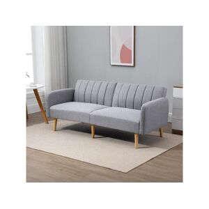 Homcom Canape convertible 2 places design scandinave dossier inclinable 3 positions pieds bois tissu aspect lin gris