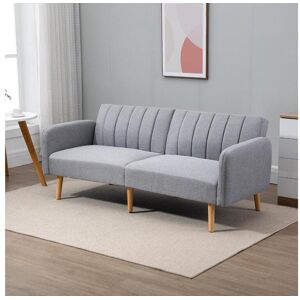 Homcom Canape convertible 2 places design scandinave dossier inclinable 3 positions pieds bois tissu aspect lin gris