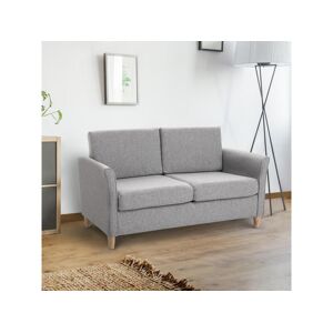 Homcom Canape 2 places design scandinave dim. 141L x 65l x 78H cm pieds bois massif tissu lin gris clair chine