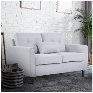 Homcom Canape 2 places grand confort dim 140L x 78l x 83H cm coussin deco inclus pieds bois massif eucalyptus tissu lin gris clair