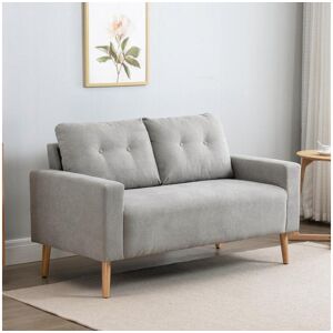 Homcom Canape 2 places design scandinave dim 145L x 76l x 88H cm pieds bois massif tissu gris clair