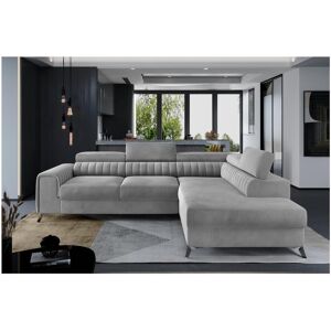 Venesetti Canapé d'angle convertible - LARRY VELOURS - en tissu Luxe, 5 places, gris , angle droit (vu de face)