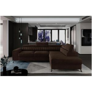 Venesetti Canapé d'angle convertible - LARRY VELOURS - en tissu Luxe marron, 5 places, angle droit (vu de face)