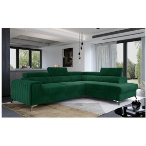 Venesetti Canapé d'angle convertible - LARRY VELOURS - en tissu Luxe vert, 5 places, angle droit (vu de face)