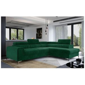 Venesetti Canapé d'angle convertible - LARRY VELOURS - en tissu Luxe vert, 5 places, angle droit (vu de face)