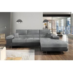 Venesetti Canapé d'angle convertible ARMEL en tissu velours luxe 5 places, gris clair / gris foncé, bicolore, avec coffre, angle droit (vu de face)