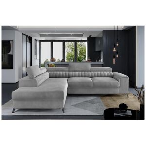 Venesetti Canapé d'angle convertible en tissu Luxe gris avec rangement - LARRY VELOURS