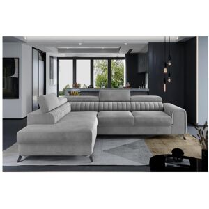 Venesetti Canapé d'angle convertible en tissu Luxe gris avec rangement - LARRY VELOURS