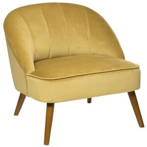 Atmosphera Fauteuil en Velours Moutarde et pieds en Bois