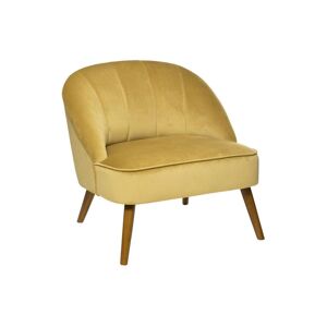 Atmosphera Fauteuil en Velours Moutarde et pieds en Bois