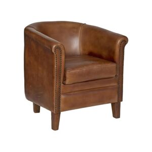 Atmosphera Fauteuil en Cuir Marron Cognac et pieds en Bois de Manguier