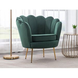 Fauteuil coquillage en velours vert sapin DANDELION de Pascal Morabito