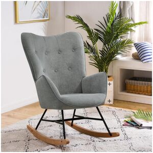 Meubles Cosy Fauteuil à Bascule Allaitement Scandinave Chaise Loisir et Repos en Tissu avec Pieds en E' Bois Métal pour Salon, Chambre, Massif, Gris