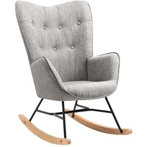 Meubles Cosy Fauteuil à bascule style Rocking chair - Style Scandinave - Tissu gris clair - Pieds en véritable bois de hêtre - 68x 85x96cm , Gris Tissu