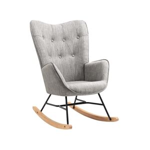 Meubles Cosy Fauteuil à bascule style Rocking chair - Style Scandinave - Tissu gris clair - Pieds en véritable bois de hêtre - 68x 85x96cm , Gris Tissu