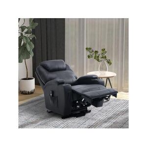 Homcom Fauteuil releveur electrique fauteuil de relaxation inclinable repose-pied relevable grand confort telecommande revetement synthetique noir