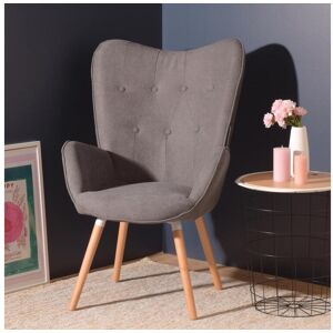 Meubles Cosy Fauteuil Chaise Longue Relax de style scandinave, recouvert de tissu gris, accoudoirs rembourres et pieds en bois massif (hetre), pour le salon, la chambre, le balcon.