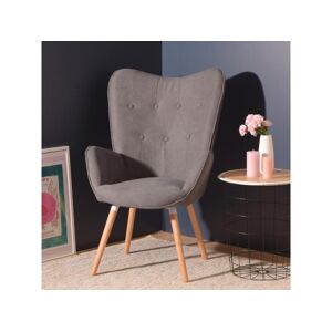 Meubles Cosy Fauteuil Chaise Longue Relax de style scandinave, recouvert de tissu gris, accoudoirs rembourres et pieds en bois massif (hetre), pour le salon, la chambre, le balcon.