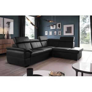 Venesetti Canape d'angle convertible en cuir italien de luxe 5/6 places TONY, avec coffre, noir, angle droit