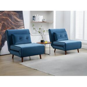 Vente unique Fauteuil convertible en velours bleu nuit URIBIA