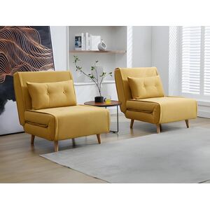 Vente-unique Fauteuil convertible en tissu jaune moutarde URIBIA