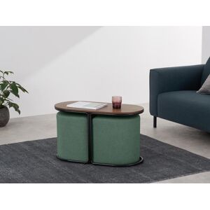 Vente unique Table basse 2 poufs en tissu Naturel et vert ADAR