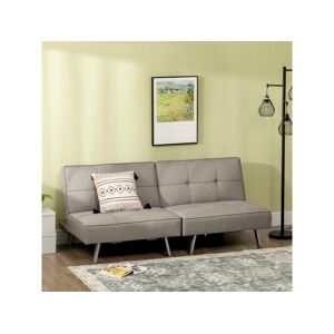 Homcom Canape convertible 3 places design contemporain effet capitonne dossier inclinable modulable acier tissu gris clair