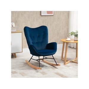 Homcom Fauteuil a bascule oreilles rocking chair grand confort accoudoirs assise dossier garnissage mousse haute densite aspect velours bleu