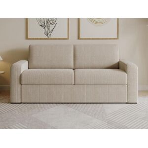 Vente unique Canape 3 places convertible express en velours cotele beige Couchage 140 cm Matelas 14 cm BEVIS