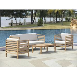 Vente-unique.com Salon de jardin en teck : 1 canape 3 places + 2 fauteuils + 1 table basse - Naturel clair - LINERI de MYLIA