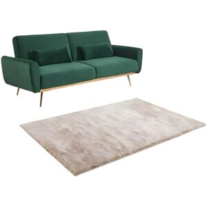 Vente-unique Ensemble canape 3 places convertible clic-clac vert sapin LAUNEI et tapis taupe DOLCE