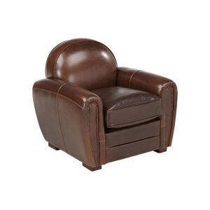 Vente-unique.com Fauteuil club 100% cuir vieilli BAUDOIN - Marron