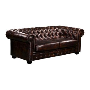 Vente-unique.com Canapé chesterfield 3 places BRENTON 100% cuir de buffle - Marron reflets châtains