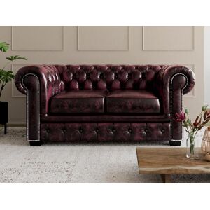 Vente uniquecom Canape chesterfield 2 places BRENTON 100 cuir de buffle Bordeaux