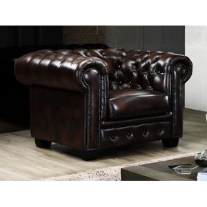 Vente-unique.com Fauteuil chesterfield BRENTON 100% cuir de buffle - Marron reflets chatains