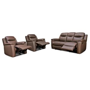 Vente-unique Canapé 3 places et 2 fauteuils relax EVASION en cuir - Marron