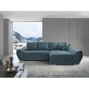 Vente-unique Canape d'angle droit convertible en velours bleu canard PADRU