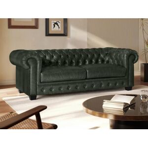 Vente uniquecom Canape chesterfield 3 places BRENTON 100 cuir de buffle Vert empire