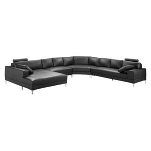 Vente-unique.com Grand canapé d'angle gauche panoramique en cuir supérieur noir DONATELLO II