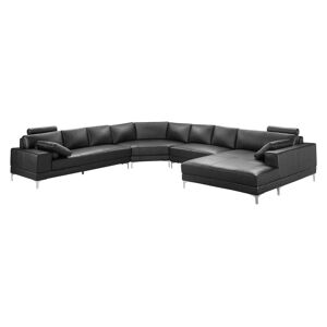 Vente-unique.com Grand canapé d'angle droit panoramique en cuir supérieur noir DONATELLO II