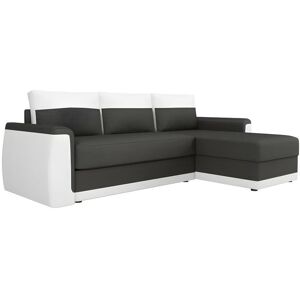 JAMES Canape dangle convertible 3 places Coffre de rangement Simili blanc et tissu gris anthracite L 230 x P 142 cm