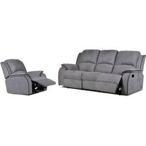 Vente unique Canape 3 places et un fauteuil relax en microfibre HERNANI Gris