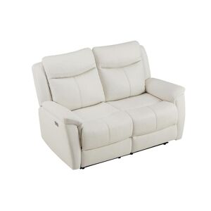 Vente-unique.com Canapé 2 places relax électrique en cuir de vachette blanc NOMAJO