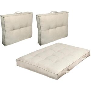 Vente-unique.com Lot 1 matelas + 2 coussins palette en velours côtele - Beige - BAILA