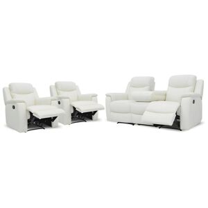 Vente unique Canape 3 places et 2 fauteuils relax EVASION en cuir Blanc ivoire