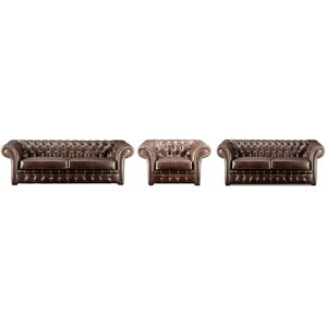 Vente-unique Canapes 3 places 2 places et un fauteuil chesterfield CLOTAIRE 100% cuir vieilli