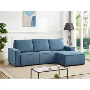 Vente-unique Canapé d'angle droit relax électrique en tissu cotelé bleu AMELIO
