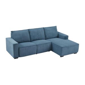 Vente-unique Canapé d'angle droit relax électrique en tissu cotelé bleu AMELIO