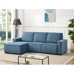 Vente-unique Canapé d'angle gauche relax électrique en tissu cotelé bleu AMELIO